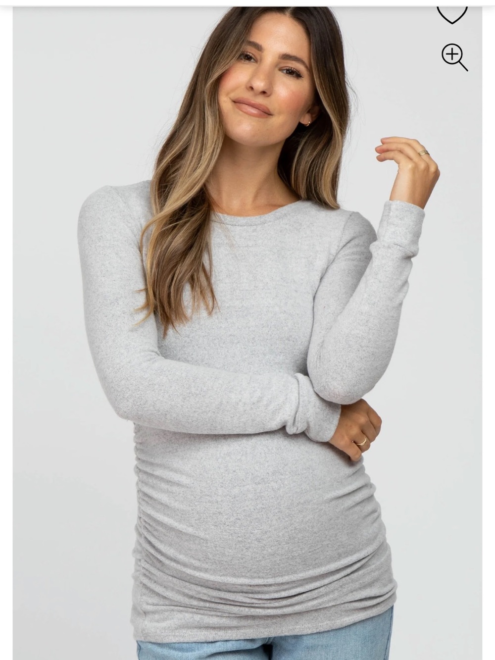 Pink Blush Maternity Heather Gray Soft Knit Ruched Long Sleeve Top Small